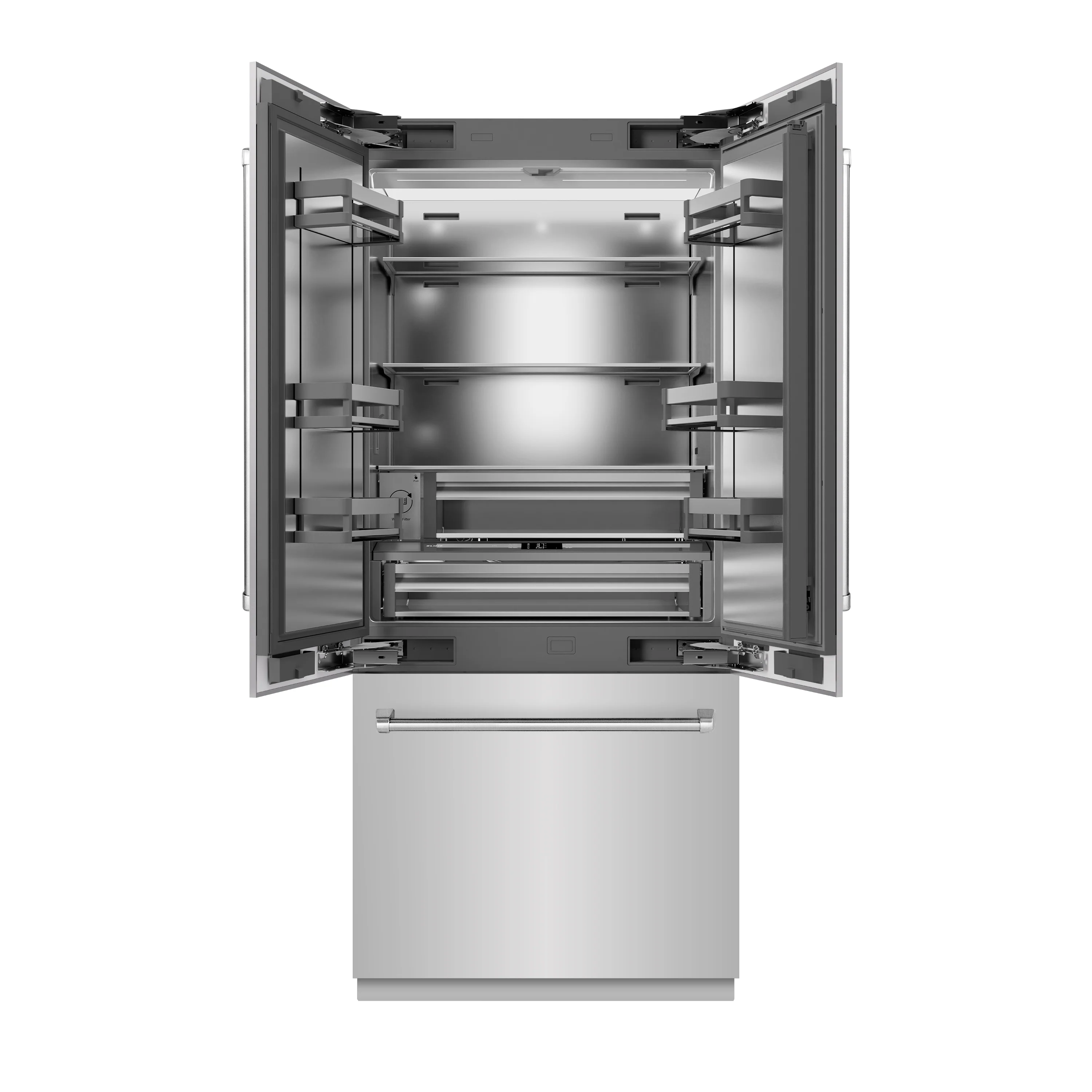 ZLINE 36 in. 19.6 cu. ft. French Door Built-In Bottom Freezer Refrigerator with Water Dispenser and Ice Maker in Stainless Steel with Stainless Steel Interior (SRBIV-304-36) - Image 4