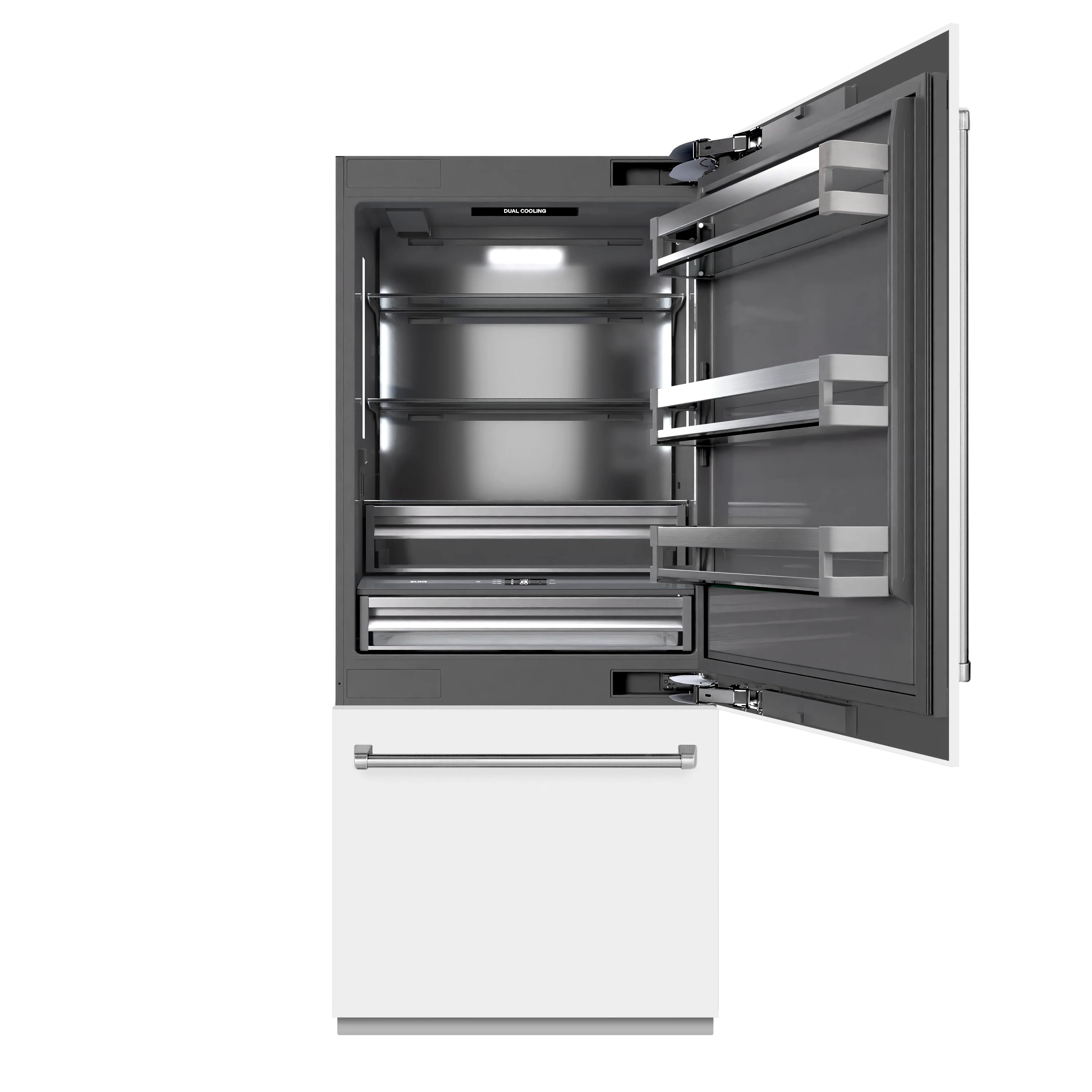ZLINE 36 in. 19.8 cu. ft. Built-In Bottom Freezer Refrigerator with Water Dispenser and Ice Maker in White Matte with Graphite Gray Interior (GRBIT-WM-36) - Image 4