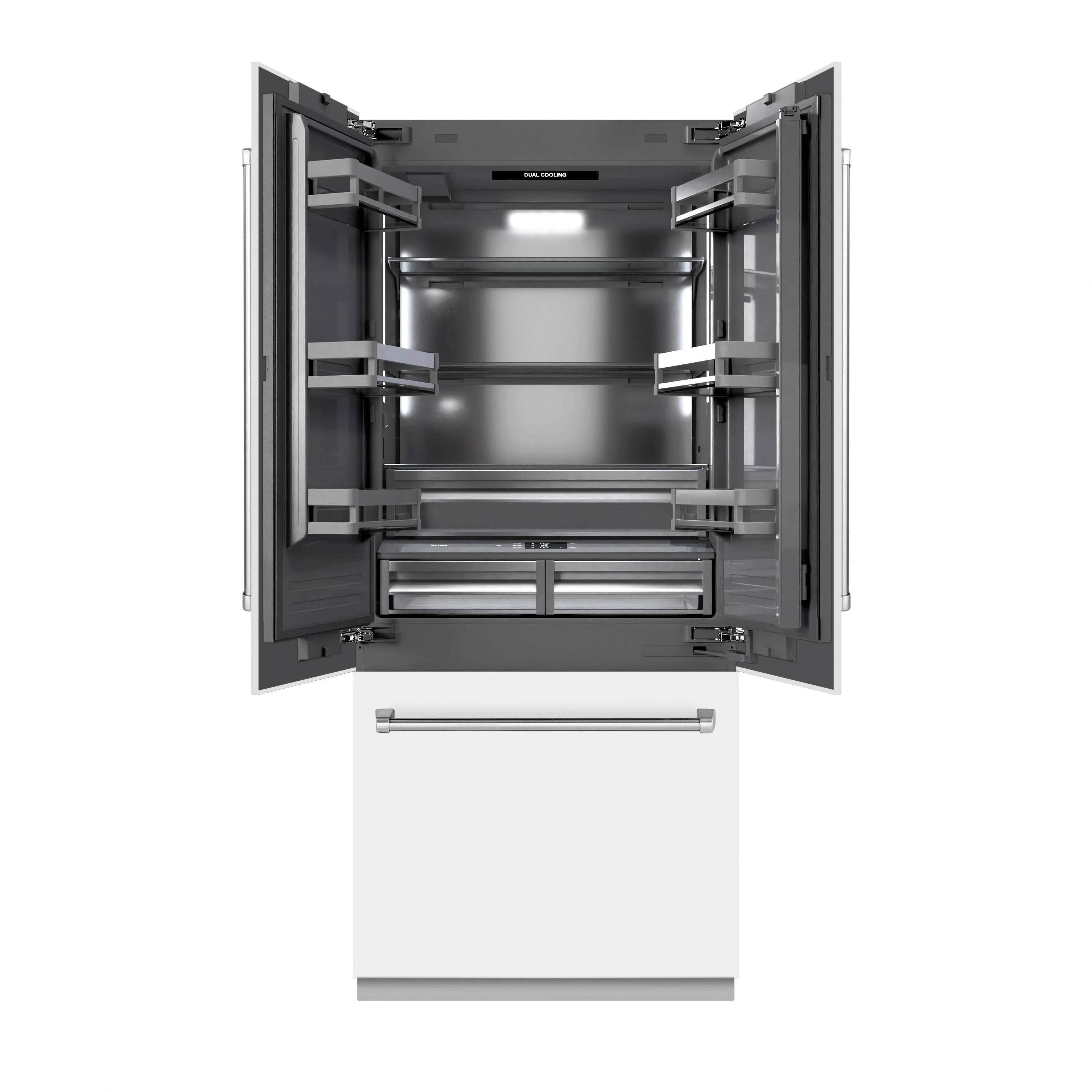 ZLINE 36 in. 19.6 cu. ft. French Door Built-In Bottom Freezer Refrigerator with Water Dispenser and Ice Maker in White Matte with Graphite Gray Interior (GRBIV-WM-36)