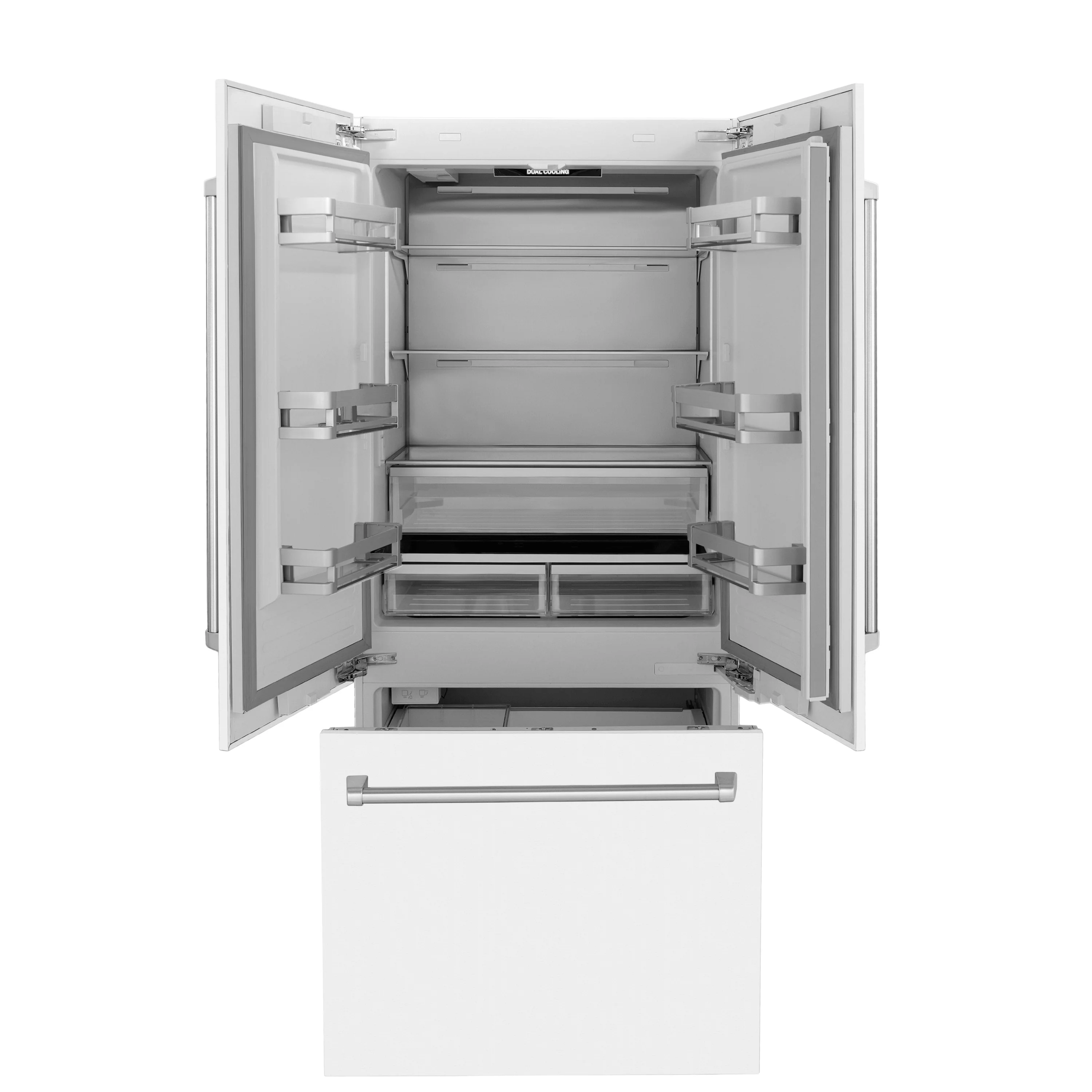 ZLINE 36 in. 19.6 cu. ft. French Door Built-In Bottom Freezer Refrigerator with Water Dispenser and Ice Maker in White Matte (RBIV-WM-36) - Image 4
