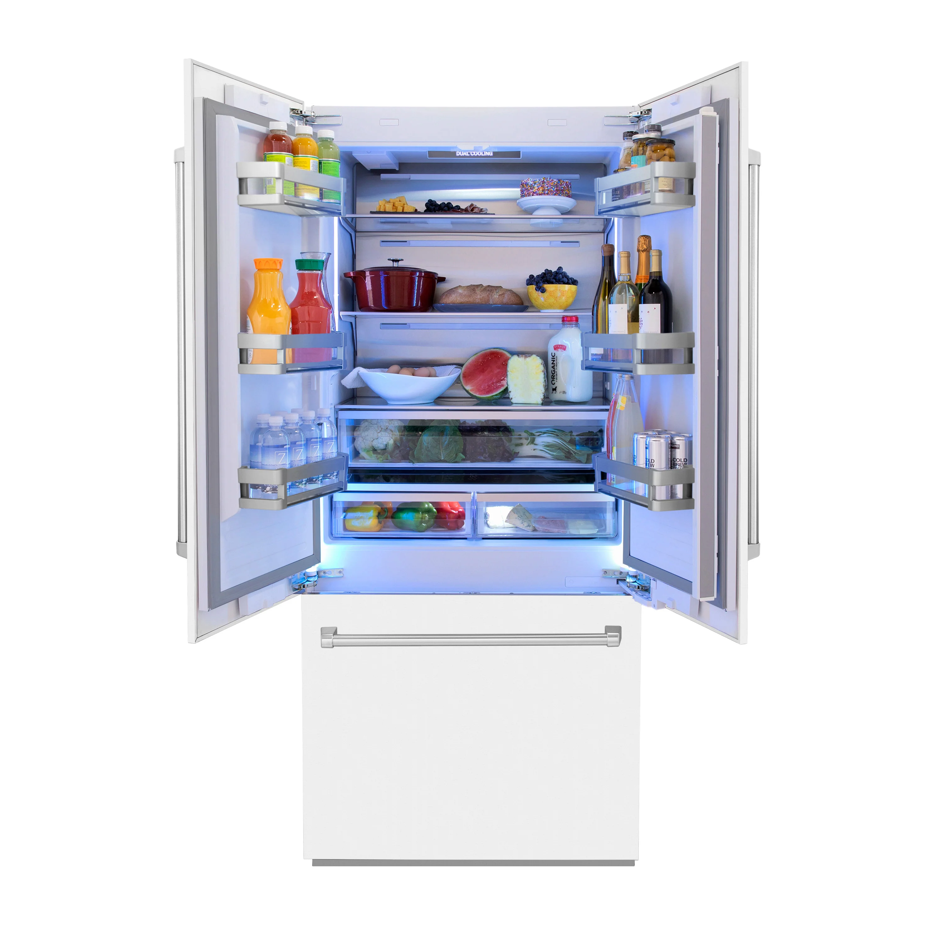 ZLINE 36 in. 19.6 cu. ft. French Door Built-In Bottom Freezer Refrigerator with Water Dispenser and Ice Maker in White Matte (RBIV-WM-36) - Image 5