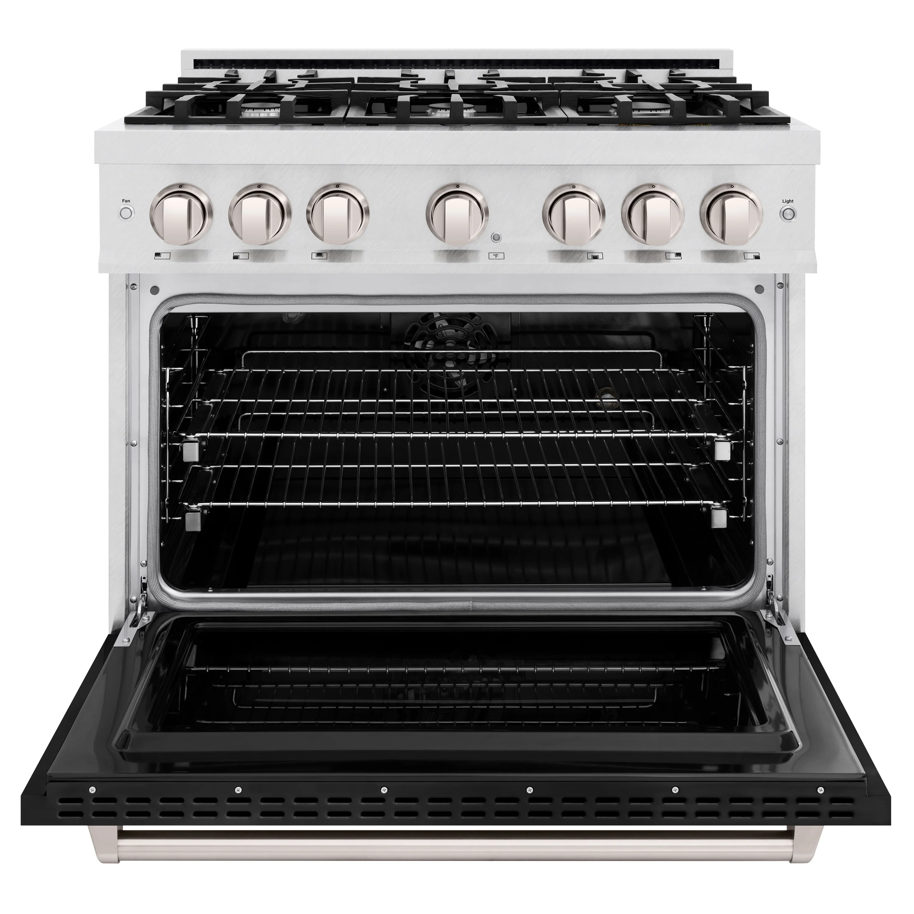 ZLINE 36 in. 5.2 cu. ft. Classic Dual Fuel Range with 6 Burner Gas Cooktop and Electric Convection Oven in Satin Stainless Steel with Black Matte Door (CDRS-BLM-36) - Image 3