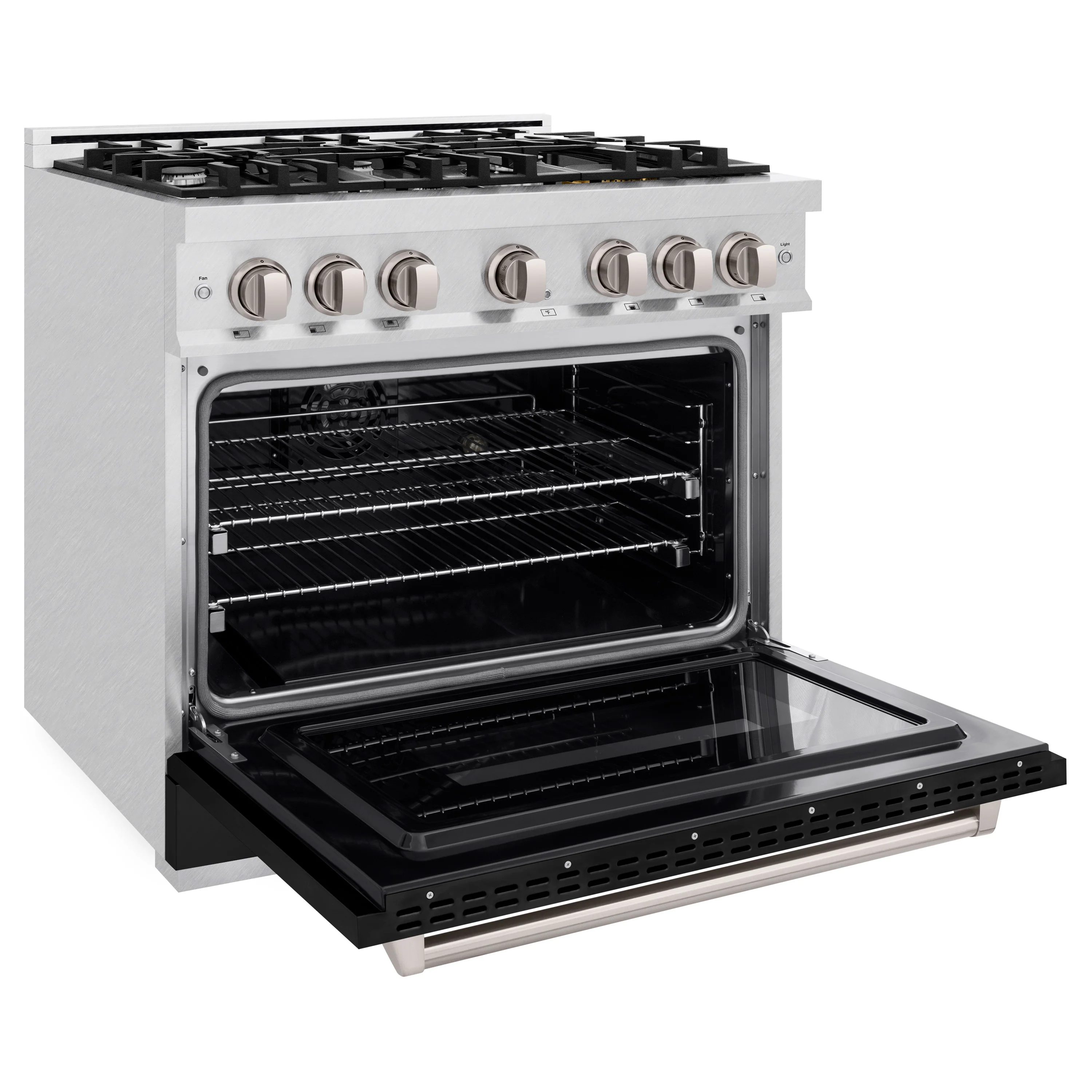 ZLINE 36 in. 5.2 cu. ft. Classic Dual Fuel Range with 6 Burner Gas Cooktop and Electric Convection Oven in Satin Stainless Steel with Black Matte Door (CDRS-BLM-36) - Image 6