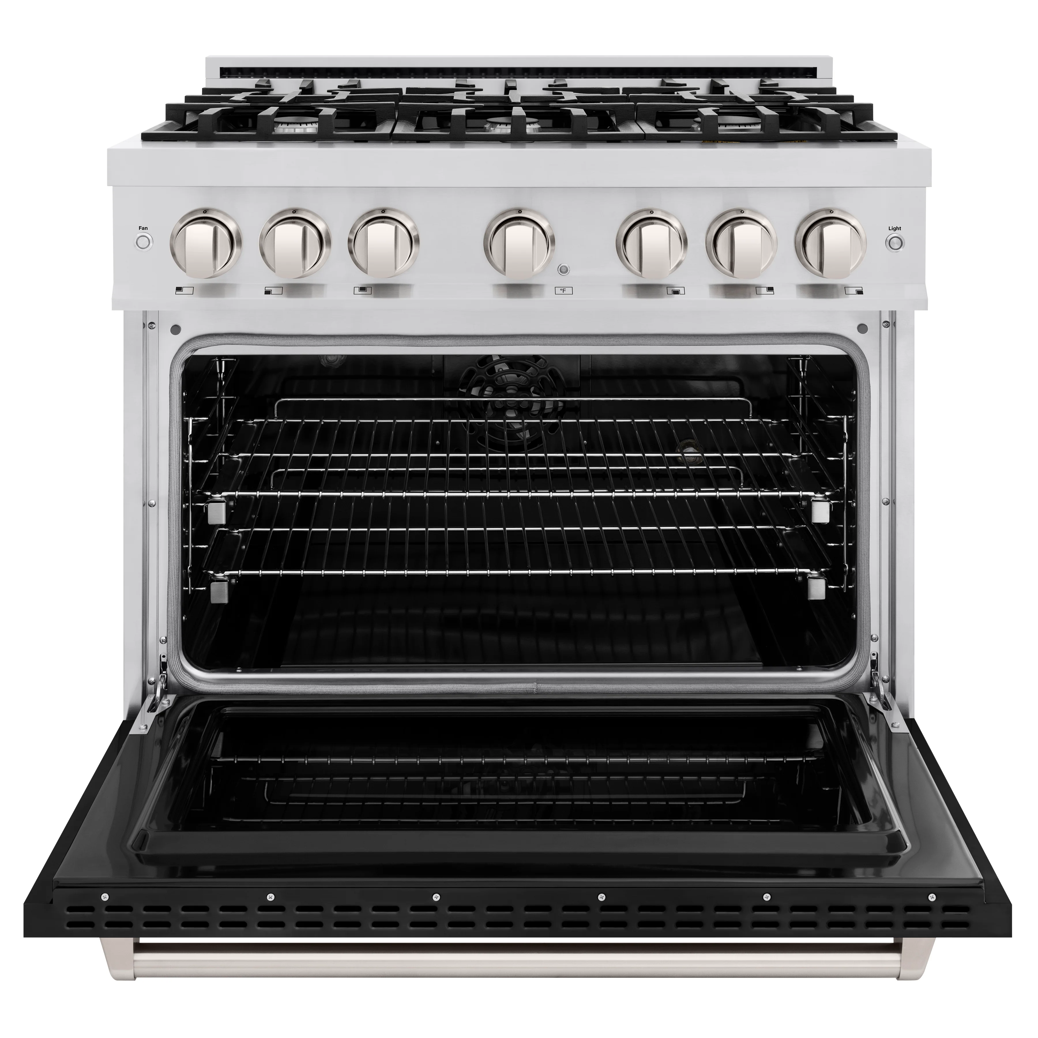 ZLINE 36 in. 5.2 cu. ft. Classic Dual Fuel Range with 6 Burner Gas Cooktop and Electric Convection Oven in Stainless Steel with Black Matte Door (CDR-BLM-36) - Image 3