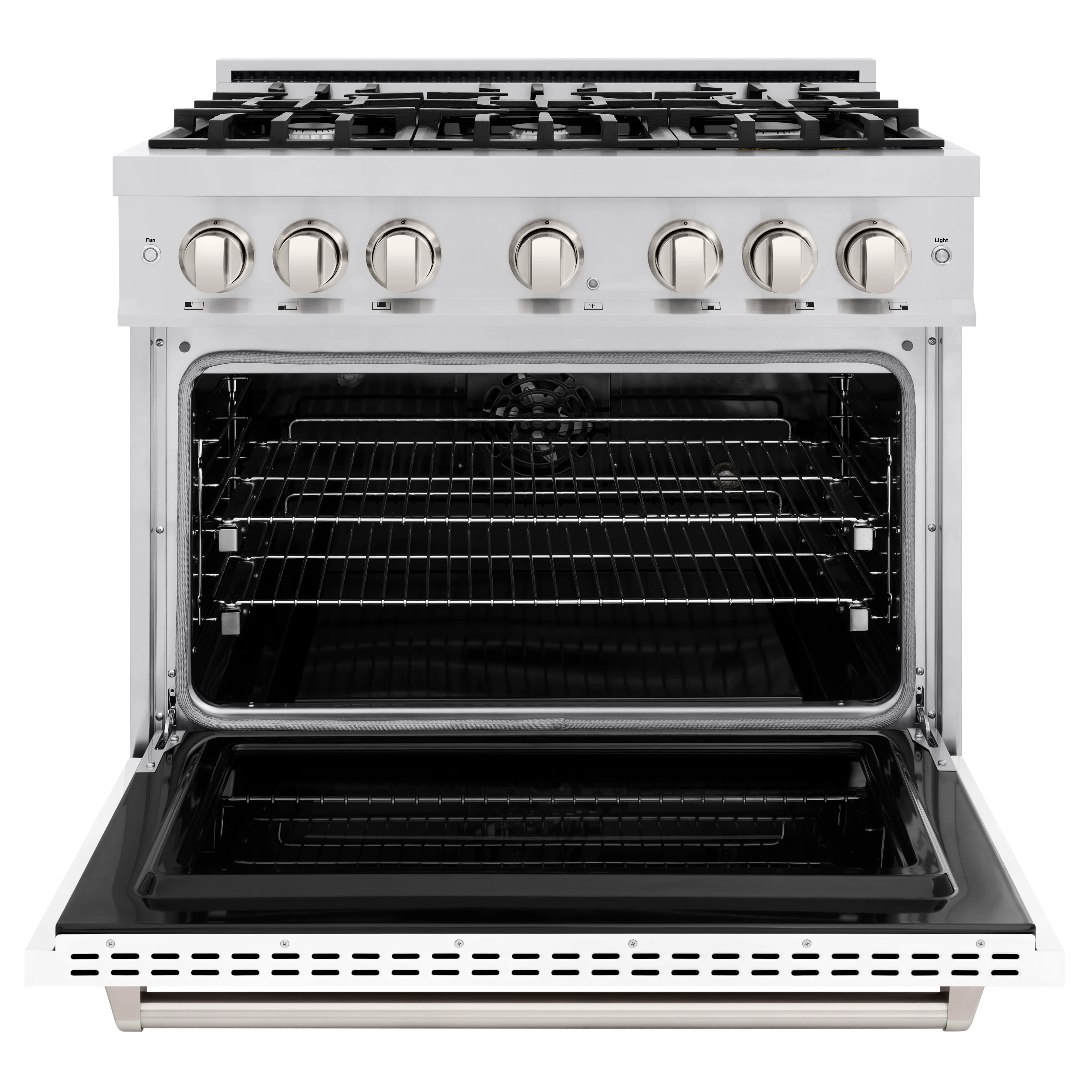 ZLINE 36 in. 5.2 cu. ft. Classic Dual Fuel Range with 6 Burner Gas Cooktop and Electric Convection Oven in Stainless Steel with White Matte Door (CDR-WM-36) - Image 4