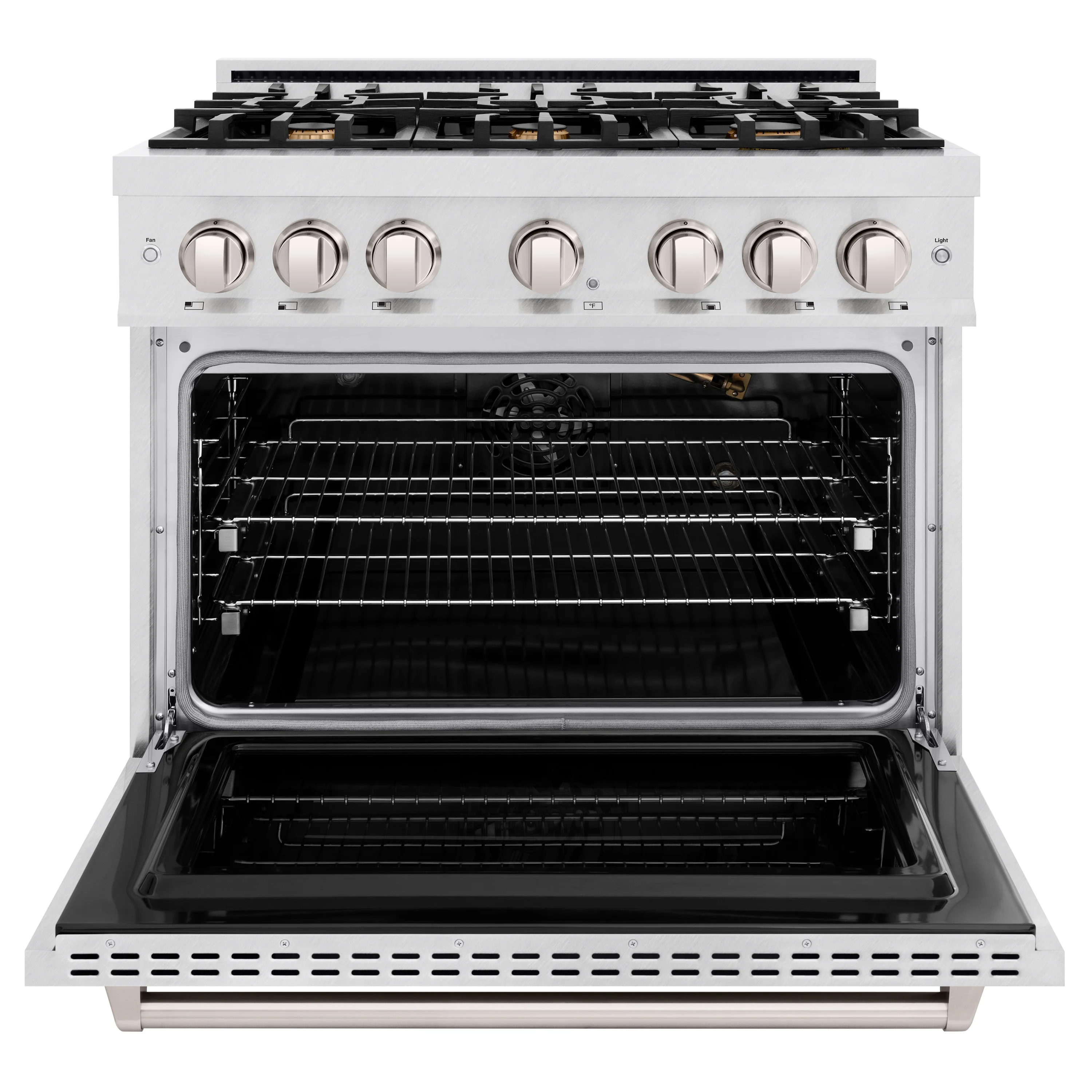 ZLINE 36 in. 5.2 cu. ft. Classic Gas Range with Convection Gas Oven in Satin Stainless Steel with 6 Brass Burners (CGRS-BR-36) - Image 4