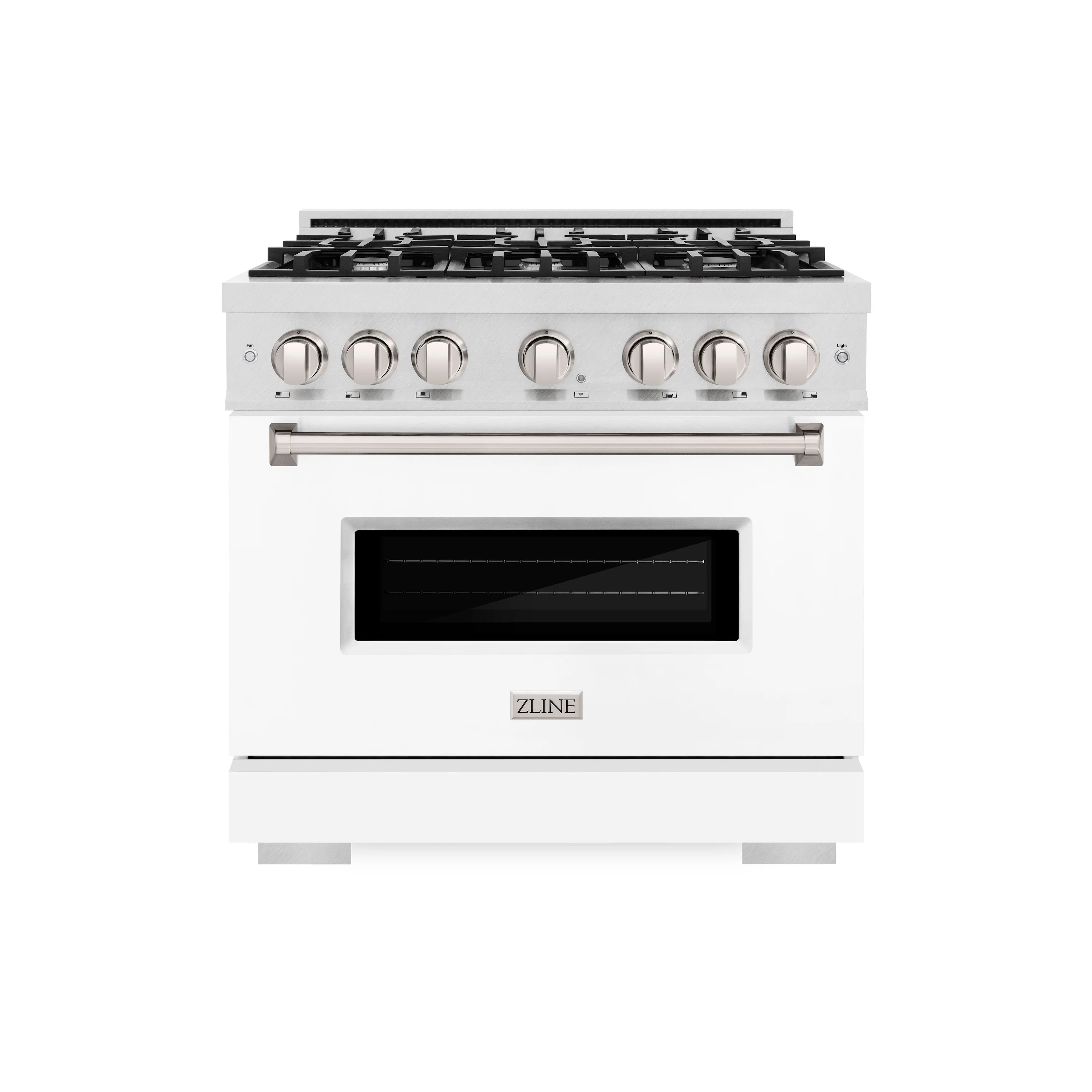 ZLINE 36 in. 5.2 cu. ft. Classic Gas Range with 6 Burner Cooktop and Convection Gas Oven in Satin Stainless Steel with White Matte Door (CGRS-WM-36)