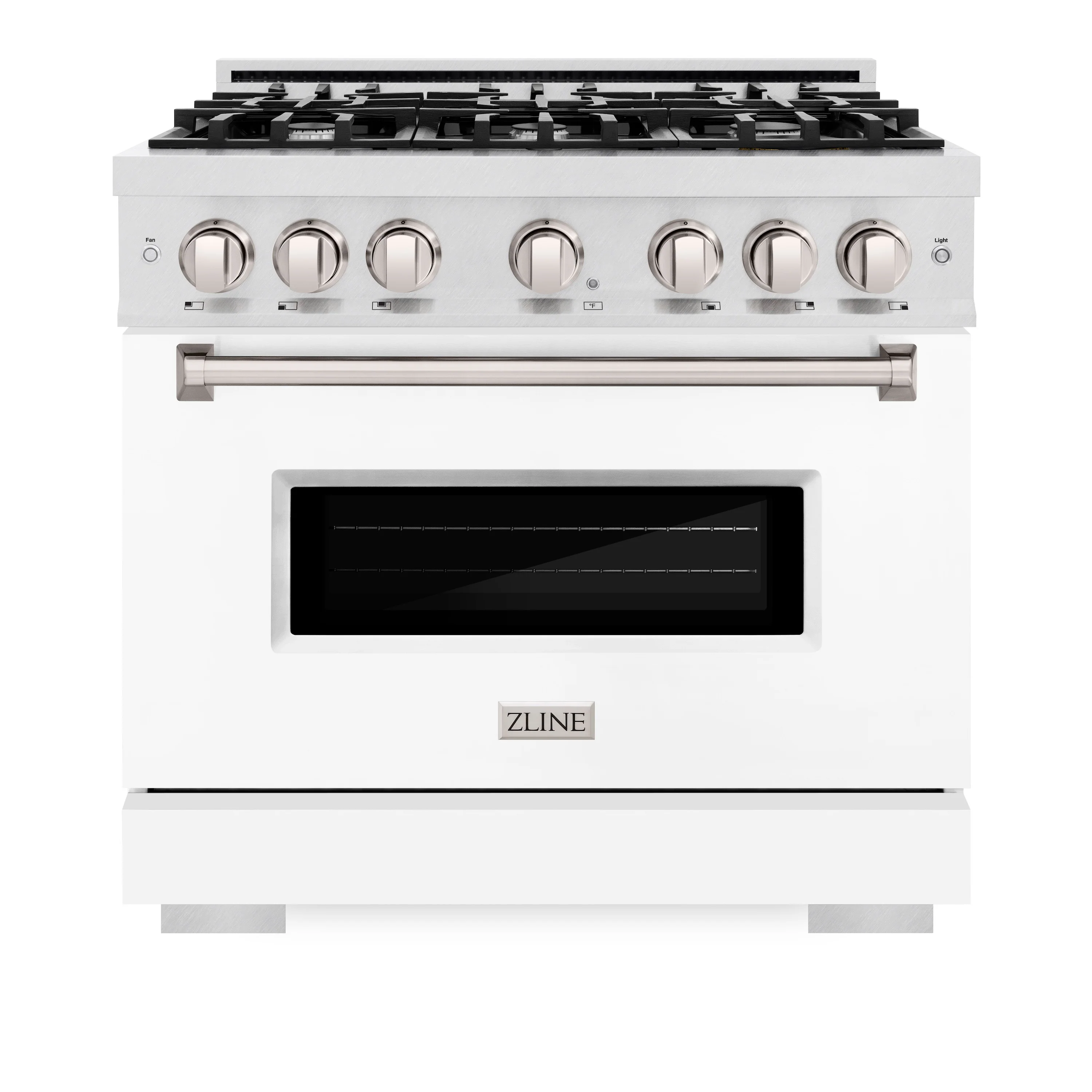 ZLINE 36 in. 5.2 cu. ft. Classic Gas Range with 6 Burner Cooktop and Convection Gas Oven in Satin Stainless Steel with White Matte Door (CGRS-WM-36) - Image 3