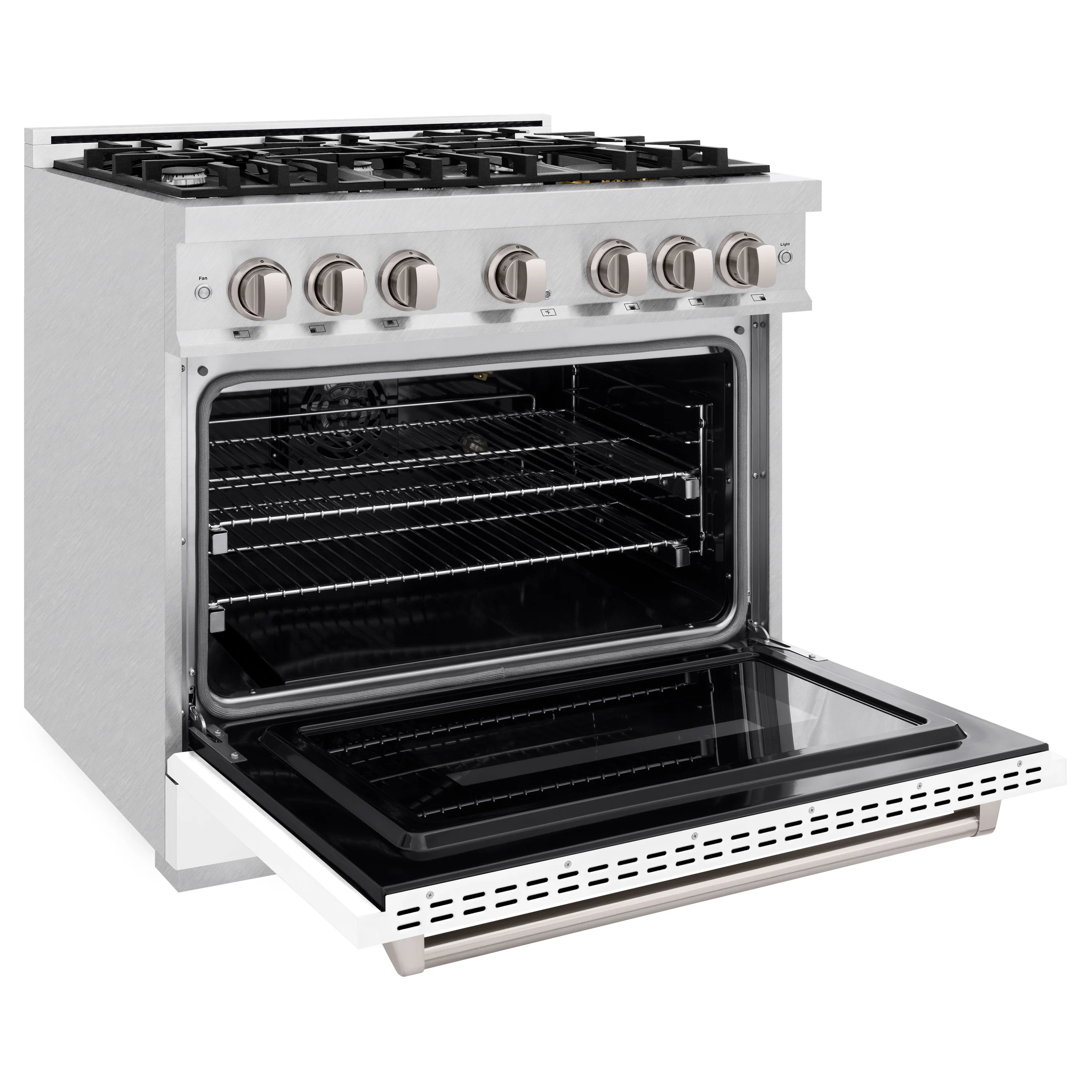 ZLINE 36 in. 5.2 cu. ft. Classic Gas Range with 6 Burner Cooktop and Convection Gas Oven in Satin Stainless Steel with White Matte Door (CGRS-WM-36) - Image 7