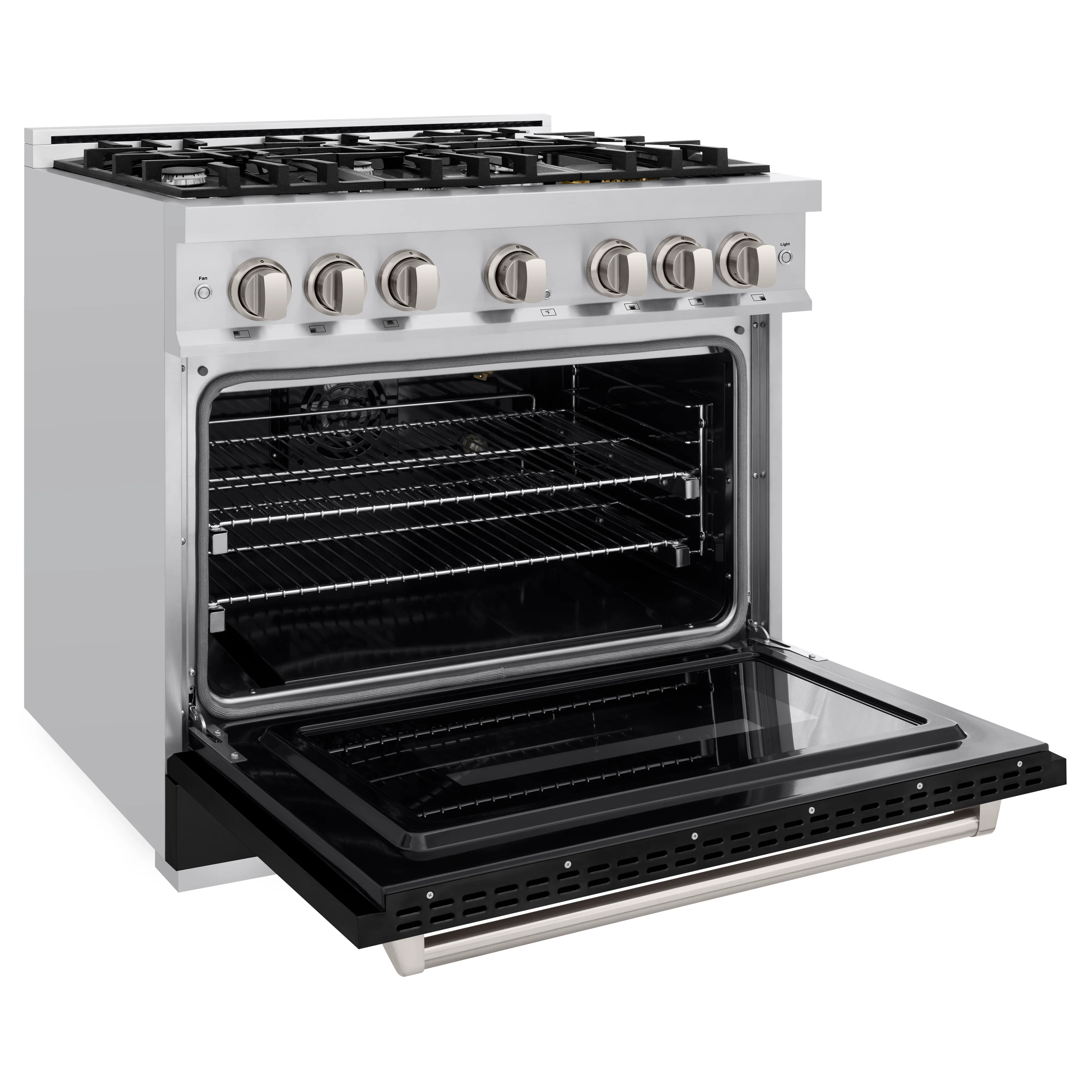 ZLINE 36 in. 5.2 cu. ft. Classic Gas Range with 6 Burner Cooktop and Convection Gas Oven in Stainless Steel with Black Matte Door (CGR-BLM-36) - Image 6