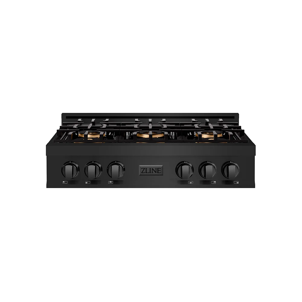 ZLINE 36 in. Classic Gas Rangetop with 6 Burner DuoPro™ Cooktop in Black Stainless Steel (PCRTB-36) - Image 3