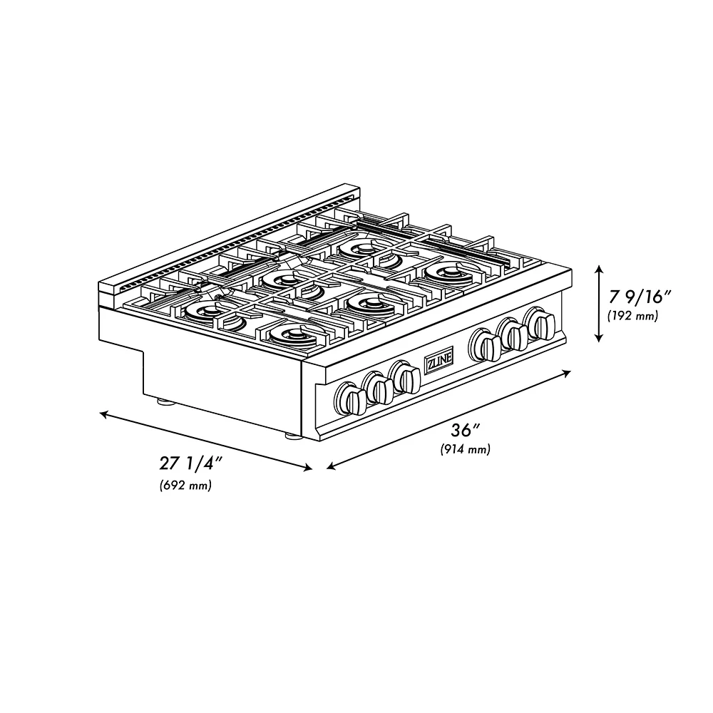 ZLINE 36 in. Classic Gas Rangetop with 6 Burner DuoPro™ Cooktop in Stainless Steel (PCRT36) - Image 7