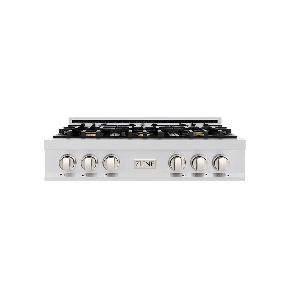 ZLINE 36 in. Classic Gas Rangetop with 6 Brass Burners and Porcelain Cooktop in Stainless Steel (RT-BR-36)