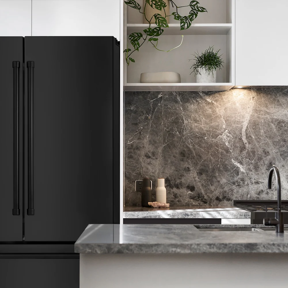 ZLINE 36 in. 22.5 cu. ft. Counter-Depth French Door Refrigerator with Ice Maker in Fingerprint-Resistant Black Stainless Steel (RFM-36-BS) - Image 2