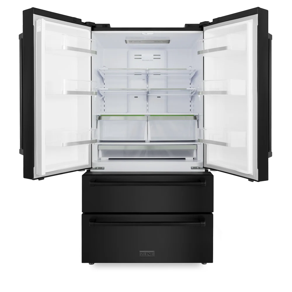 ZLINE 36 in. 22.5 cu. ft. Counter-Depth French Door Refrigerator with Ice Maker in Fingerprint-Resistant Black Stainless Steel (RFM-36-BS) - Image 3