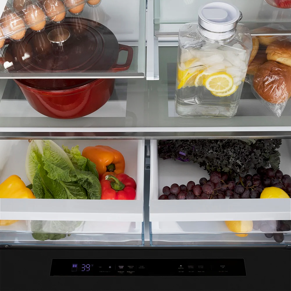 ZLINE 36 in. 21.6 cu. ft. Counter-Depth French Door Refrigerator with Water and Ice Dispenser in Fingerprint-Resistant Black Stainless Steel (RFM-W-36-BS) - Image 14