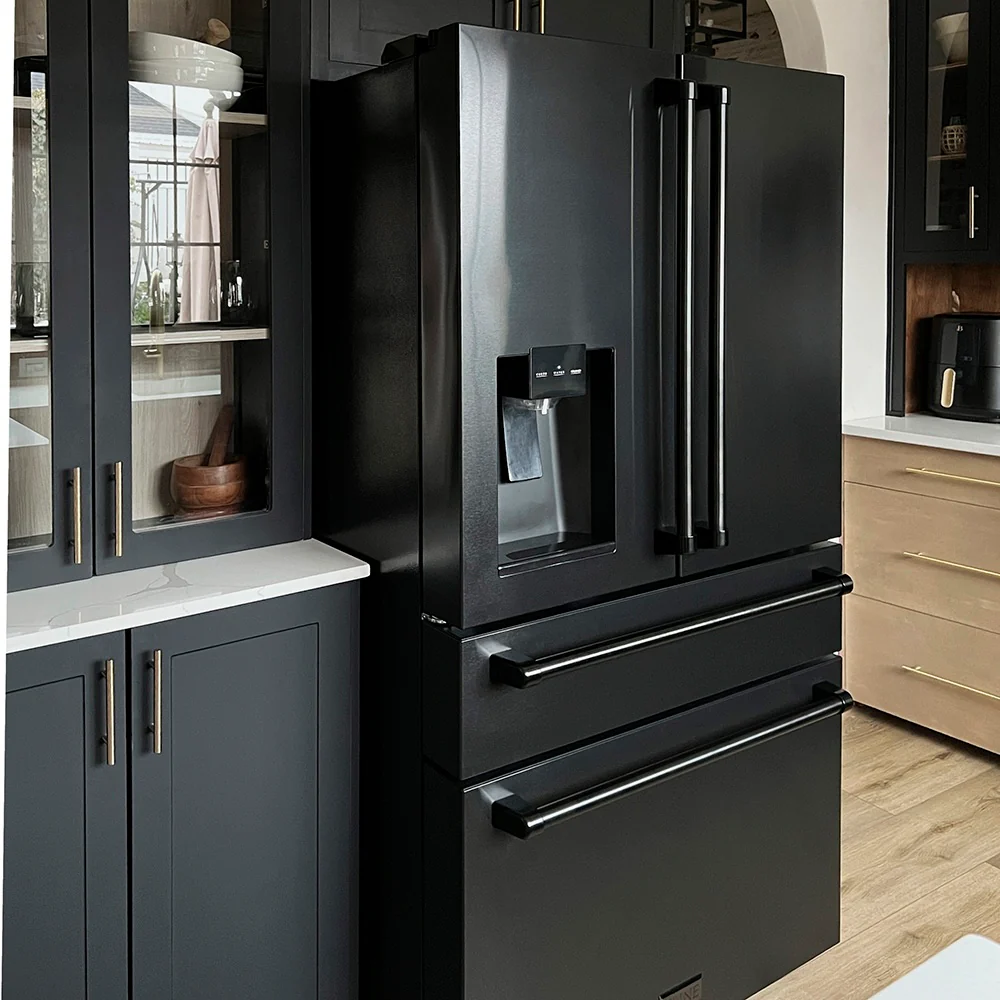 ZLINE 36 in. 21.6 cu. ft. Counter-Depth French Door Refrigerator with Water and Ice Dispenser in Fingerprint-Resistant Black Stainless Steel (RFM-W-36-BS) - Image 2