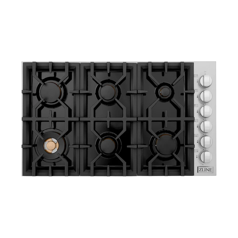 ZLINE 36 in. Gas Cooktop with 6 Brass Burners and Black Porcelain Top (RC-BR-36-PBT) - Image 3