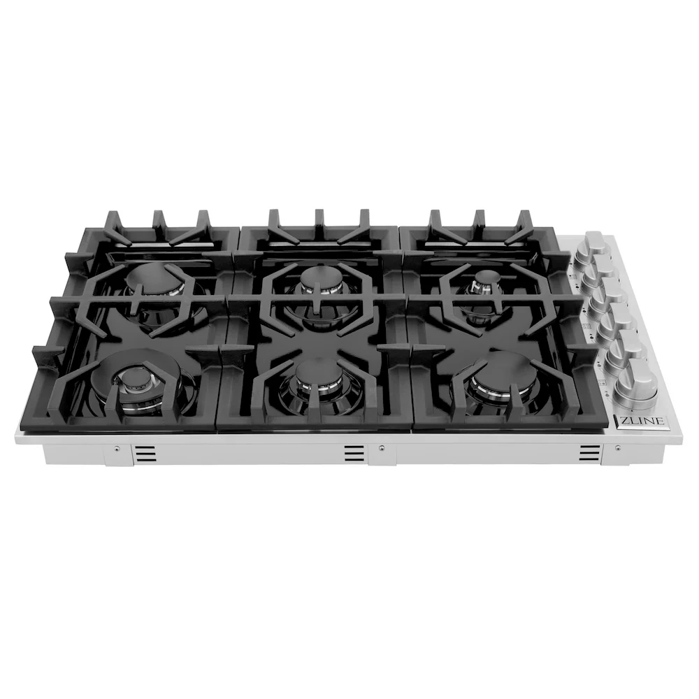 ZLINE 36" Gas Cooktop with 6 Gas Burners and Black Porcelain Top (RC36-PBT) - Image 4