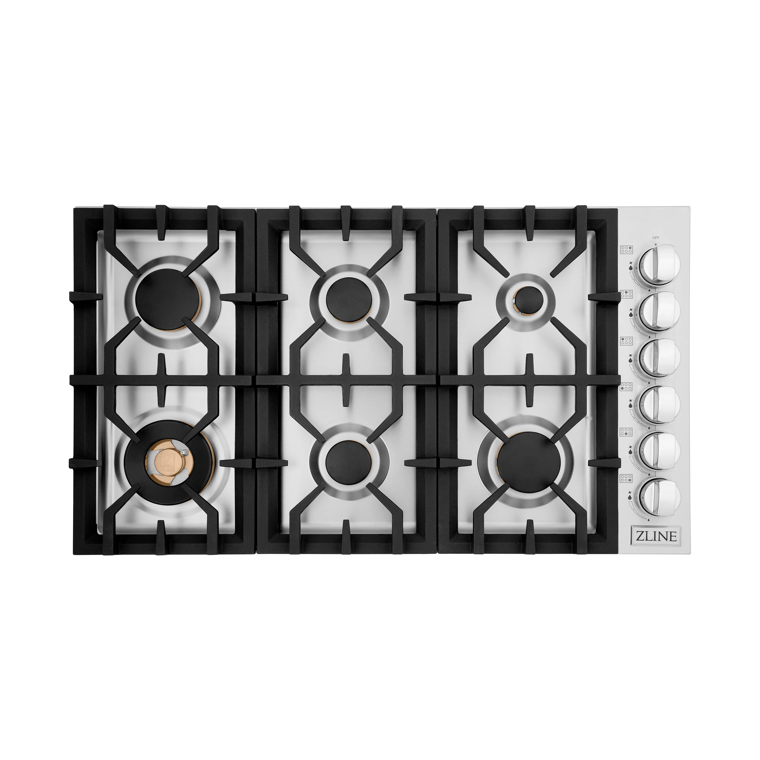 ZLINE 36 in. Gas Cooktop with 6 Brass Burners (RC-BR-36) - Image 3