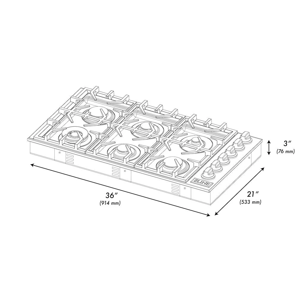 ZLINE 36 in. Gas Cooktop with 6 Burners (RC36) - Image 10