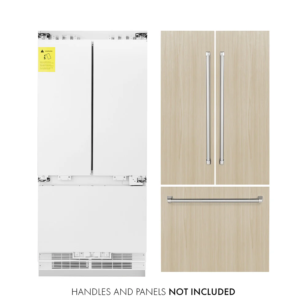 ZLINE 36 in. 19.6 cu. ft. Panel Ready French Door Built-In Bottom Freezer Refrigerator with Water Dispenser and Ice Maker, Open Box-Great Condition