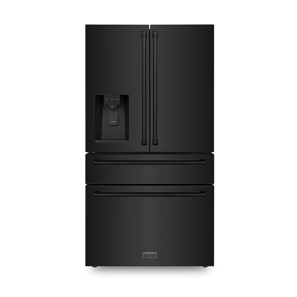 ZLINE 36 in. 21.6 cu. ft. Counter-Depth French Door Refrigerator with Water and Ice Dispenser in Fingerprint-Resistant Black Stainless Steel, Open Box-Good Condition