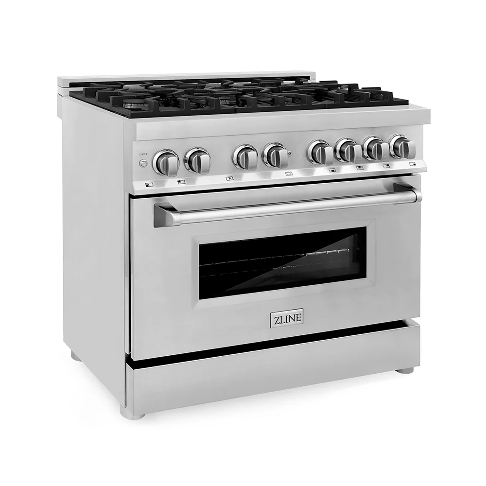 ZLINE 36 in. 4.6 cu. ft. Legacy Dual Fuel Range with 6 Burner Gas Cooktop and Electric Convection Oven in Stainless Steel, Open Box-Good Condition