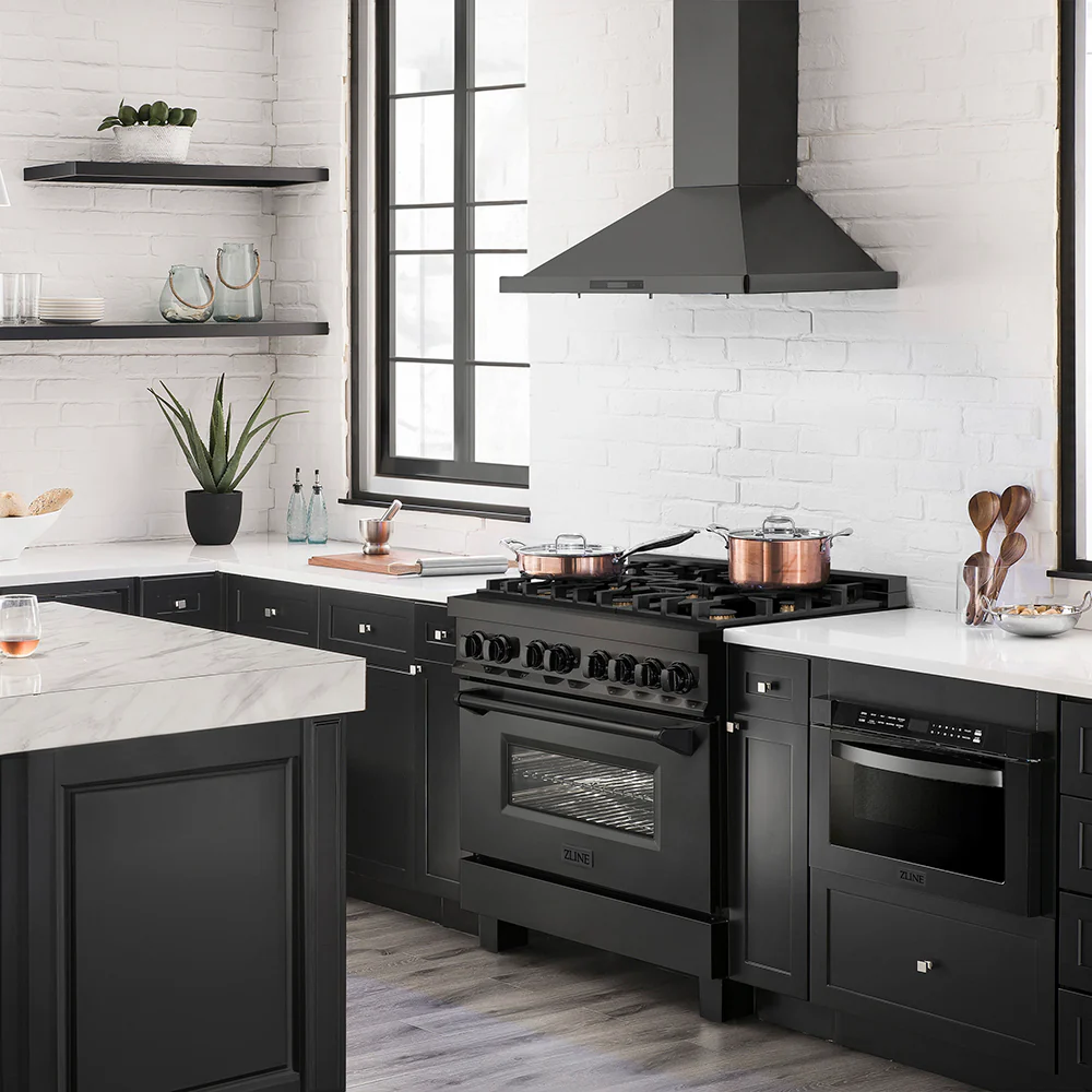 ZLINE 36 in. 4.6 cu. ft. Legacy Dual Fuel Range with Gas Cooktop and Electric Convection Oven in Black Stainless Steel with 6 Brass Burners, Open Box-Great Condition - Image 2