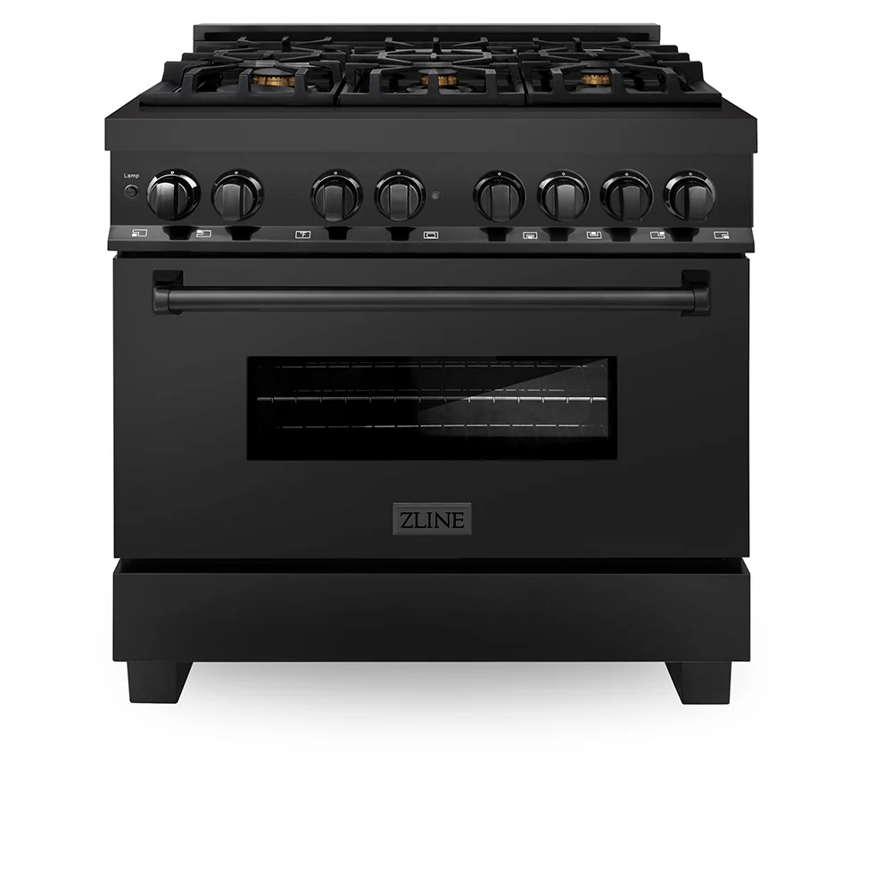 ZLINE 36 in. 4.6 cu. ft. Legacy Dual Fuel Range with Gas Cooktop and Electric Convection Oven in Black Stainless Steel with 6 Brass Burners, Open Box-Great Condition - Image 4