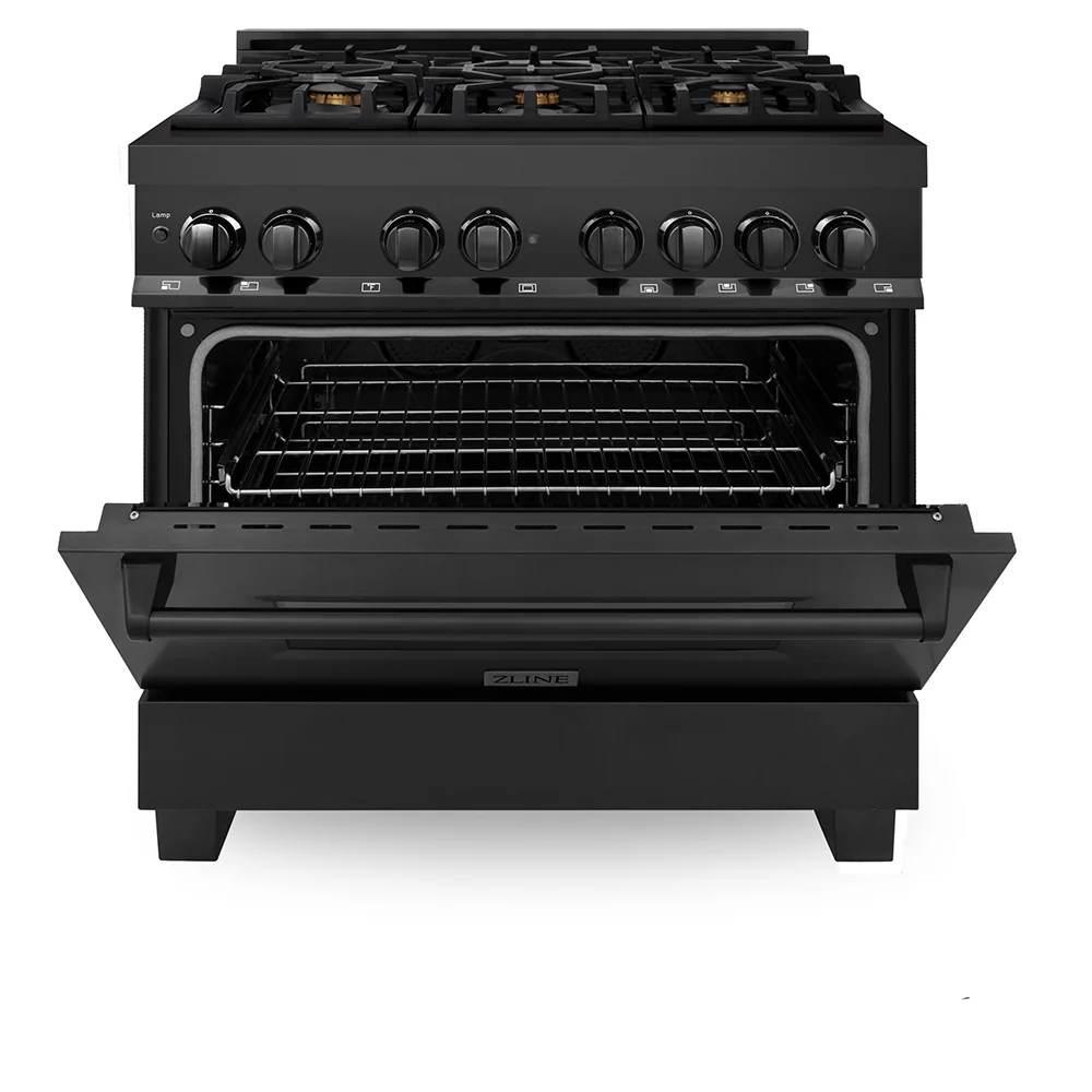 ZLINE 36 in. 4.6 cu. ft. Legacy Dual Fuel Range with Gas Cooktop and Electric Convection Oven in Black Stainless Steel with 6 Brass Burners, Open Box-Great Condition - Image 5