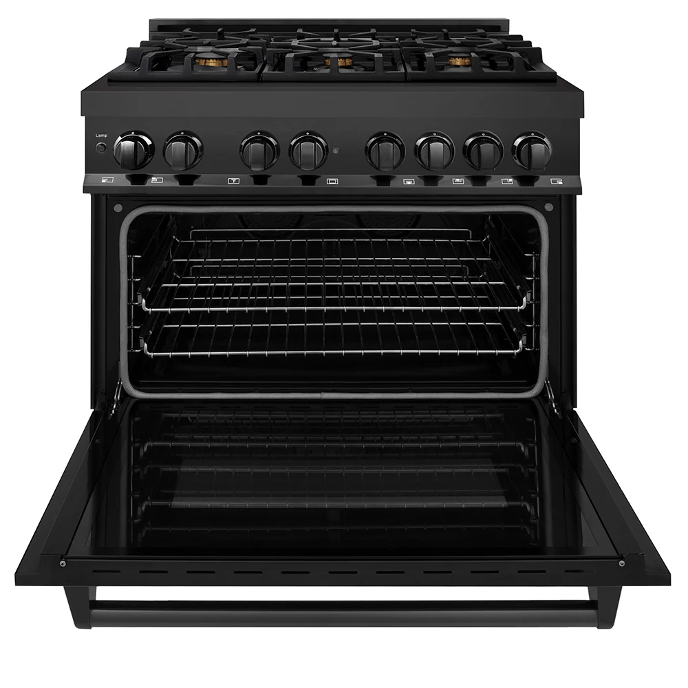 ZLINE 36 in. 4.6 cu. ft. Legacy Dual Fuel Range with Gas Cooktop and Electric Convection Oven in Black Stainless Steel with 6 Brass Burners, Open Box-Great Condition - Image 6