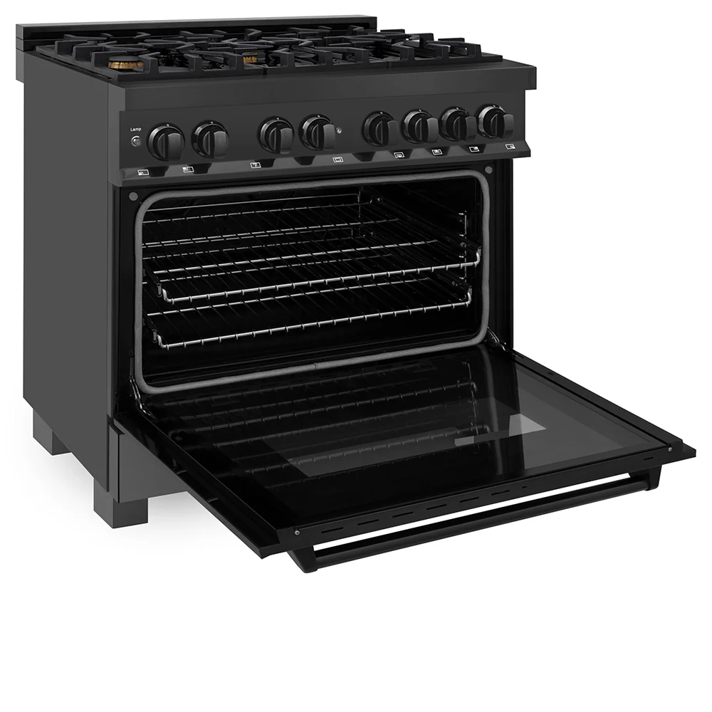 ZLINE 36 in. 4.6 cu. ft. Legacy Dual Fuel Range with Gas Cooktop and Electric Convection Oven in Black Stainless Steel with 6 Brass Burners, Open Box-Great Condition - Image 9