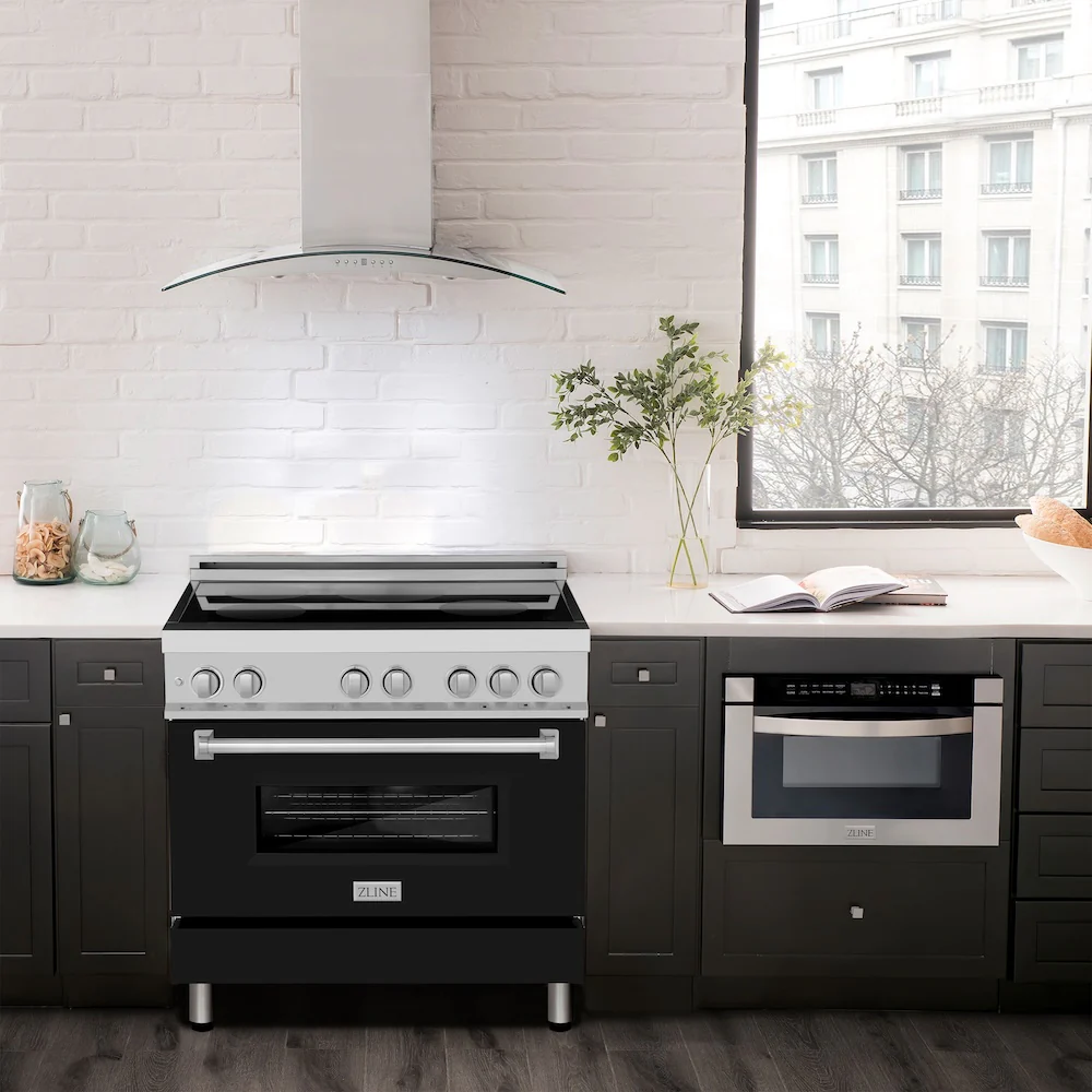 ZLINE 36 in. 4.6 cu. ft. Legacy Induction Range with 5 Element Cooktop and Electric Oven in Satin Stainless Steel and Black Matte Door, Open Box-Great Condition - Image 3