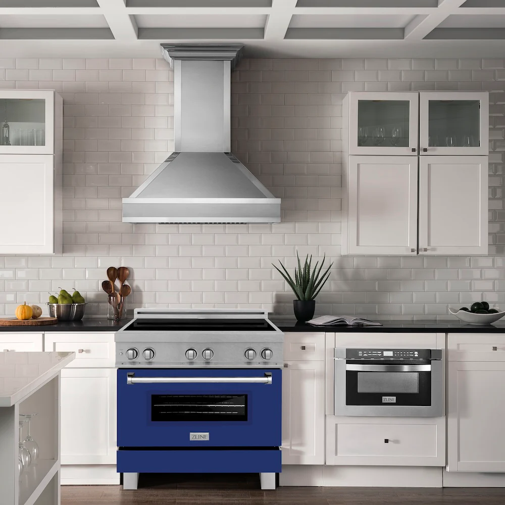 ZLINE 36 in. 4.6 cu. ft. Legacy Induction Range with 5 Element Cooktop and Electric Oven in Satin Stainless Steel and Blue Gloss Door, Open Box-Great Condition - Image 3
