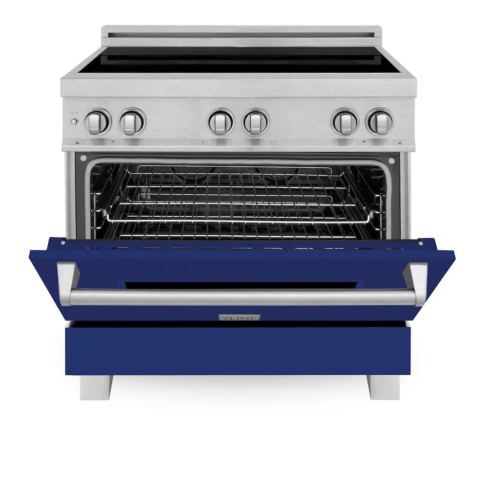 ZLINE 36 in. 4.6 cu. ft. Legacy Induction Range with 5 Element Cooktop and Electric Oven in Satin Stainless Steel and Blue Gloss Door, Open Box-Great Condition - Image 5