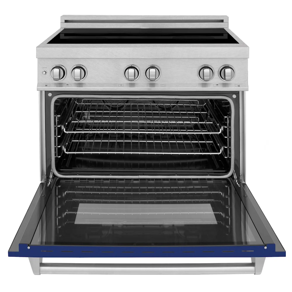 ZLINE 36 in. 4.6 cu. ft. Legacy Induction Range with 5 Element Cooktop and Electric Oven in Satin Stainless Steel and Blue Gloss Door, Open Box-Great Condition - Image 6