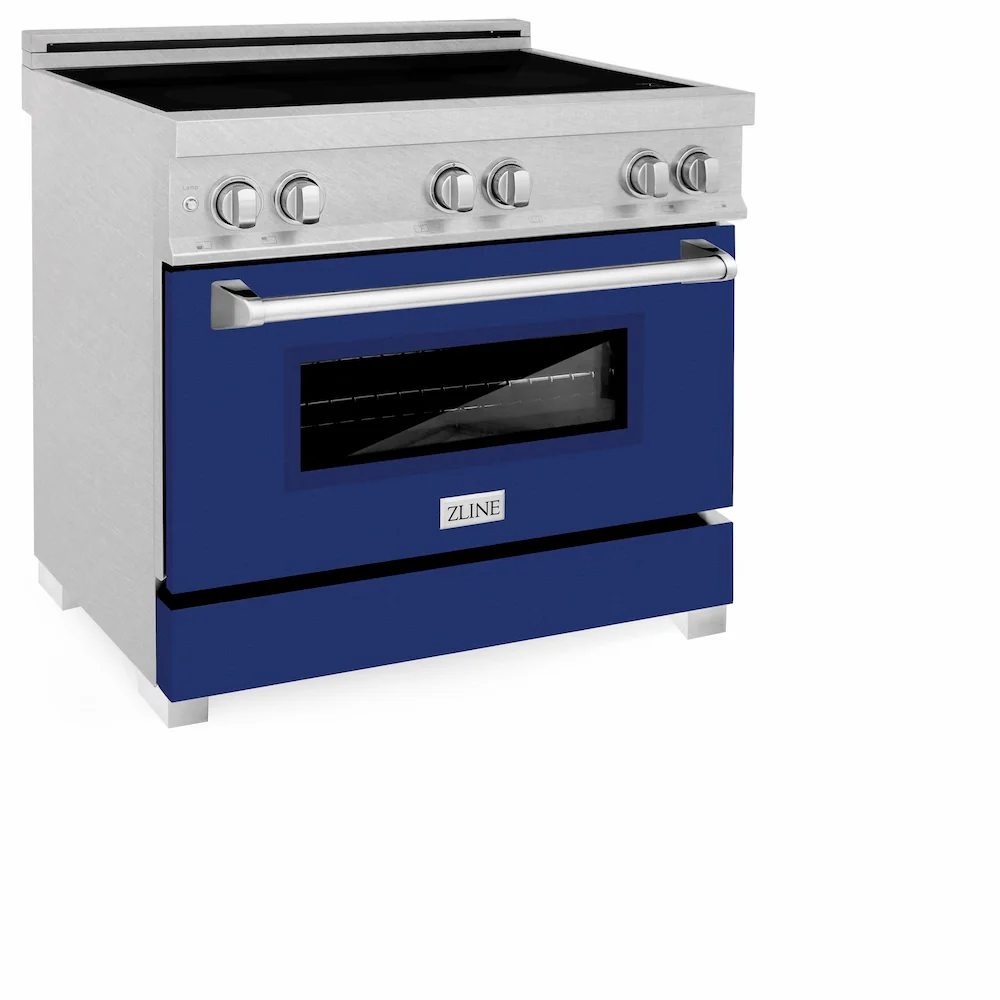 ZLINE 36 in. 4.6 cu. ft. Legacy Induction Range with 5 Element Cooktop and Electric Oven in Satin Stainless Steel and Blue Gloss Door, Open Box-Great Condition - Image 7