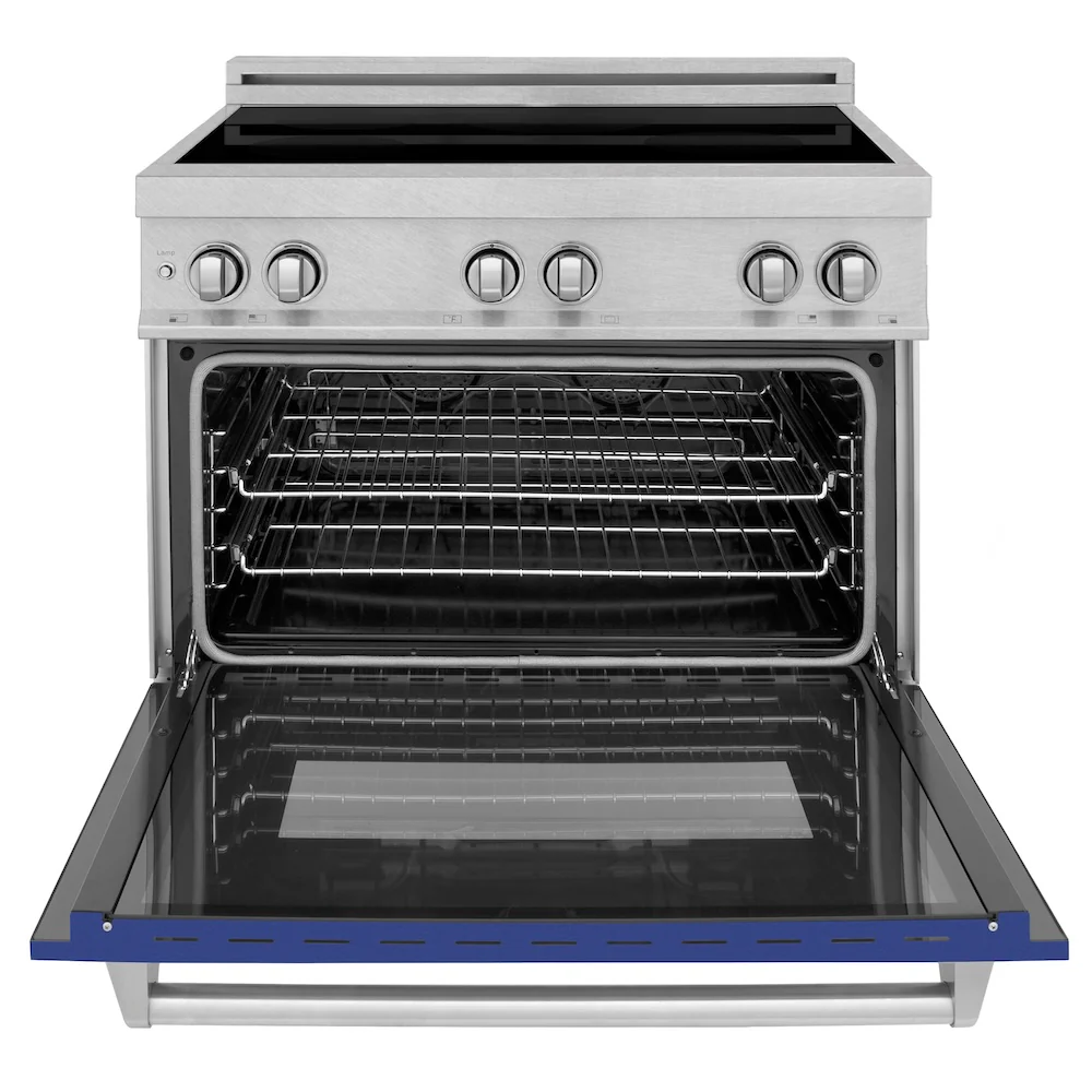 ZLINE 36 in. 4.6 cu. ft. Legacy Induction Range with 5 Element Cooktop and Electric Oven in Satin Stainless Steel and Blue Matte Door, Open Box-Great Condition - Image 6