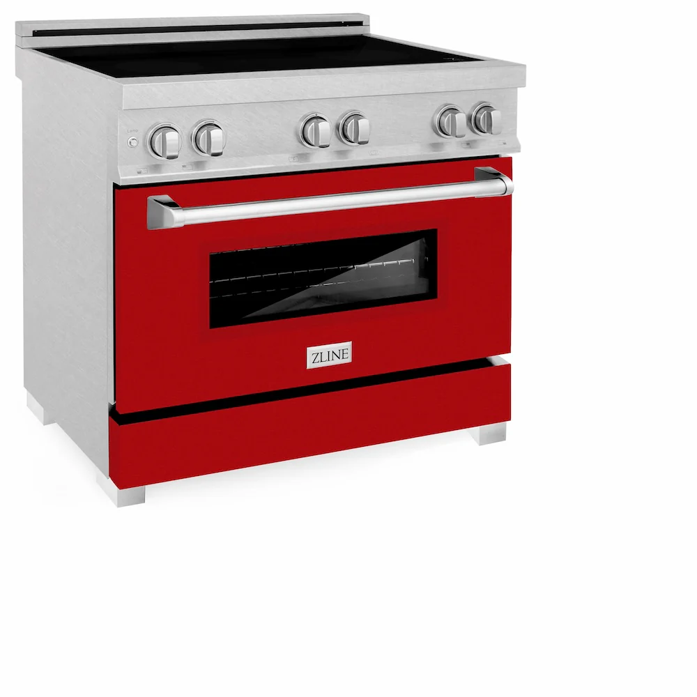 ZLINE 36 in. 4.6 cu. ft. Legacy Induction Range with 5 Element Cooktop and Electric Oven in Satin Stainless Steel and Red Gloss Door, Open Box-Great Condition - Image 7