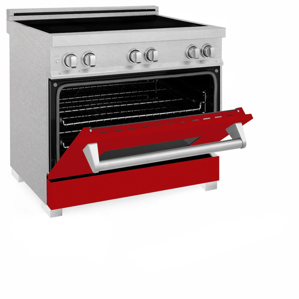 ZLINE 36 in. 4.6 cu. ft. Legacy Induction Range with 5 Element Cooktop and Electric Oven in Satin Stainless Steel and Red Gloss Door, Open Box-Great Condition - Image 8