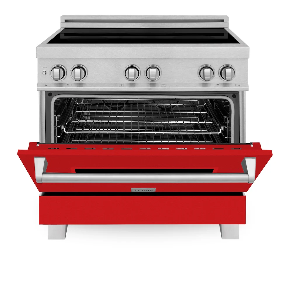 ZLINE 36 in. 4.6 cu. ft. Legacy Induction Range with 5 Element Cooktop and Electric Oven in Satin Stainless Steel and Red Matte Door, Open Box-Great Condition - Image 5