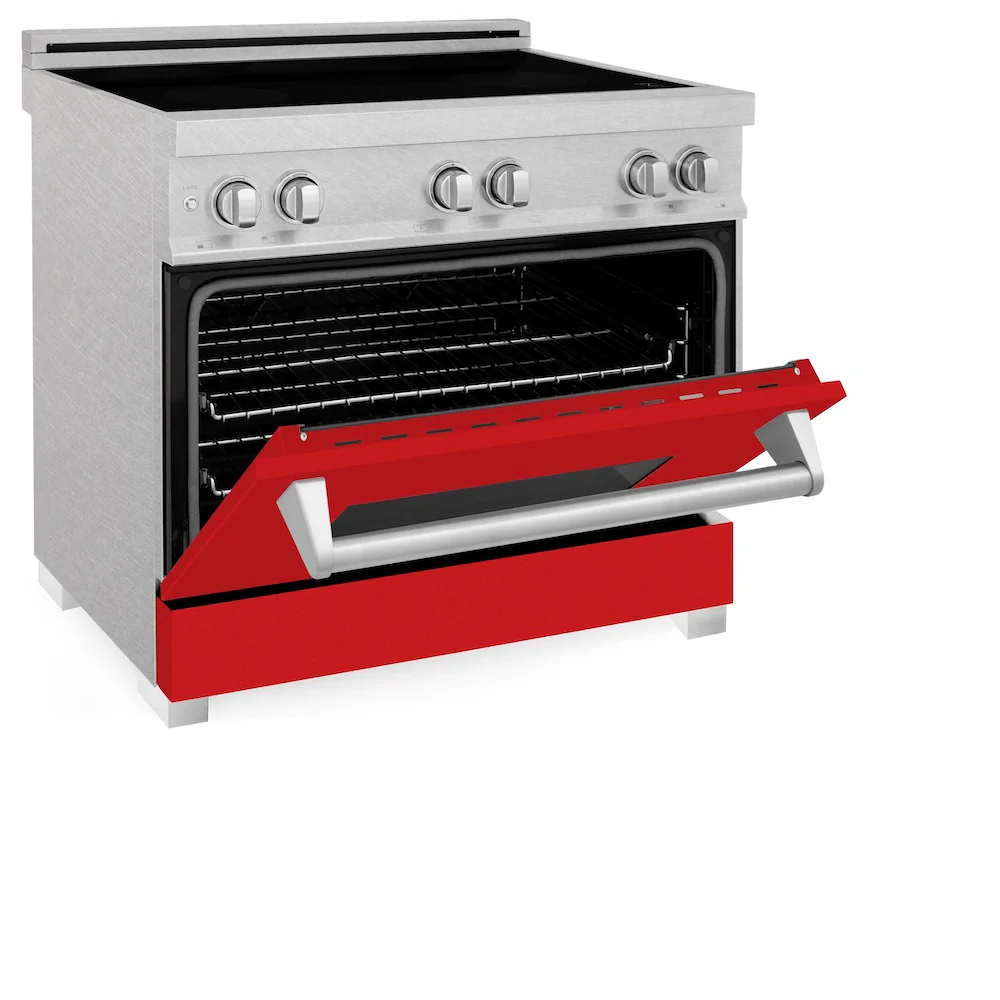 ZLINE 36 in. 4.6 cu. ft. Legacy Induction Range with 5 Element Cooktop and Electric Oven in Satin Stainless Steel and Red Matte Door, Open Box-Great Condition - Image 8