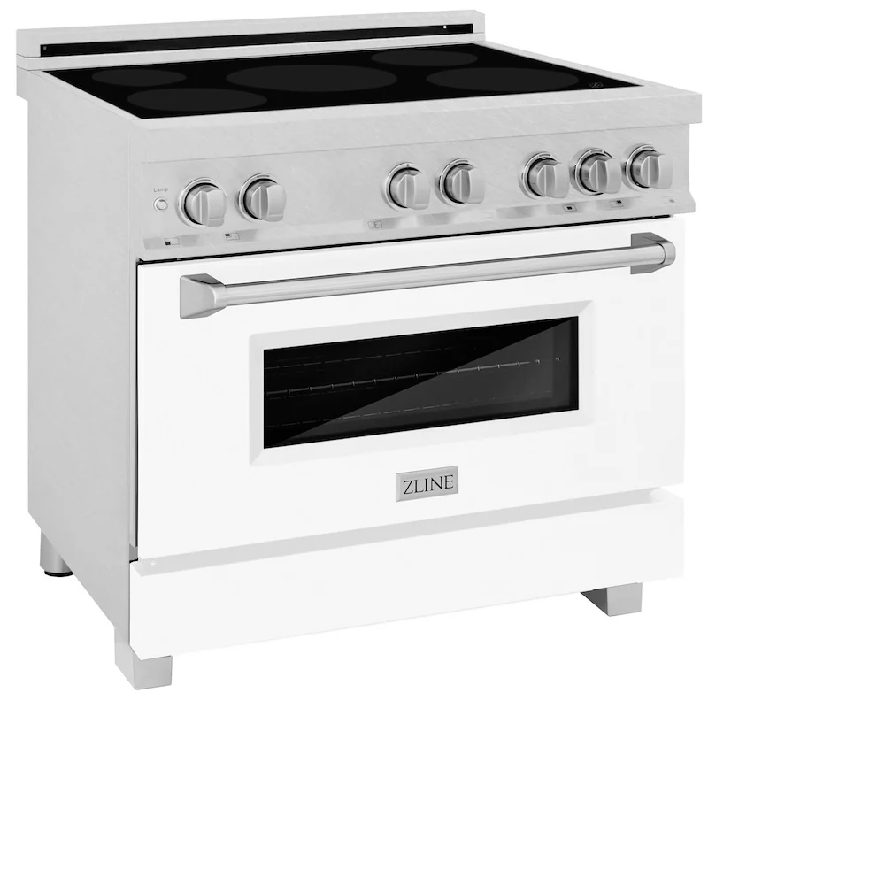 ZLINE 36 in. 4.6 cu. ft. Legacy Induction Range with 5 Element Cooktop and Electric Oven in Satin Stainless Steel and White Matte Door, Open Box-Great Condition - Image 4