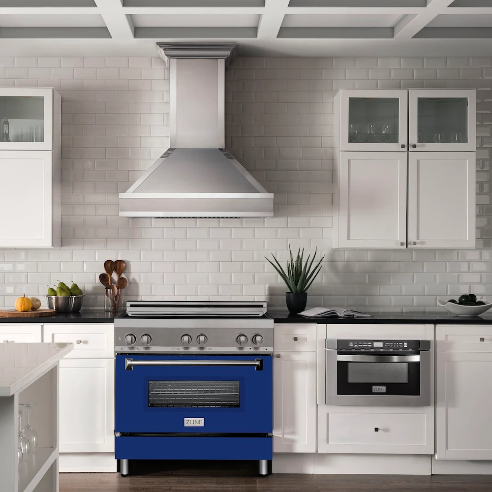 ZLINE 36 in. 4.6 cu. ft. Legacy Induction Range with 5 Element Cooktop and Electric Oven in Stainless Steel and Blue Gloss Door, Open Box-Great Condition - Image 3