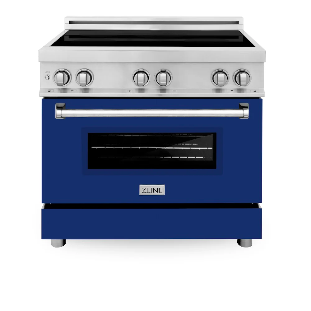 ZLINE 36 in. 4.6 cu. ft. Legacy Induction Range with 5 Element Cooktop and Electric Oven in Stainless Steel and Blue Gloss Door, Open Box-Great Condition - Image 4