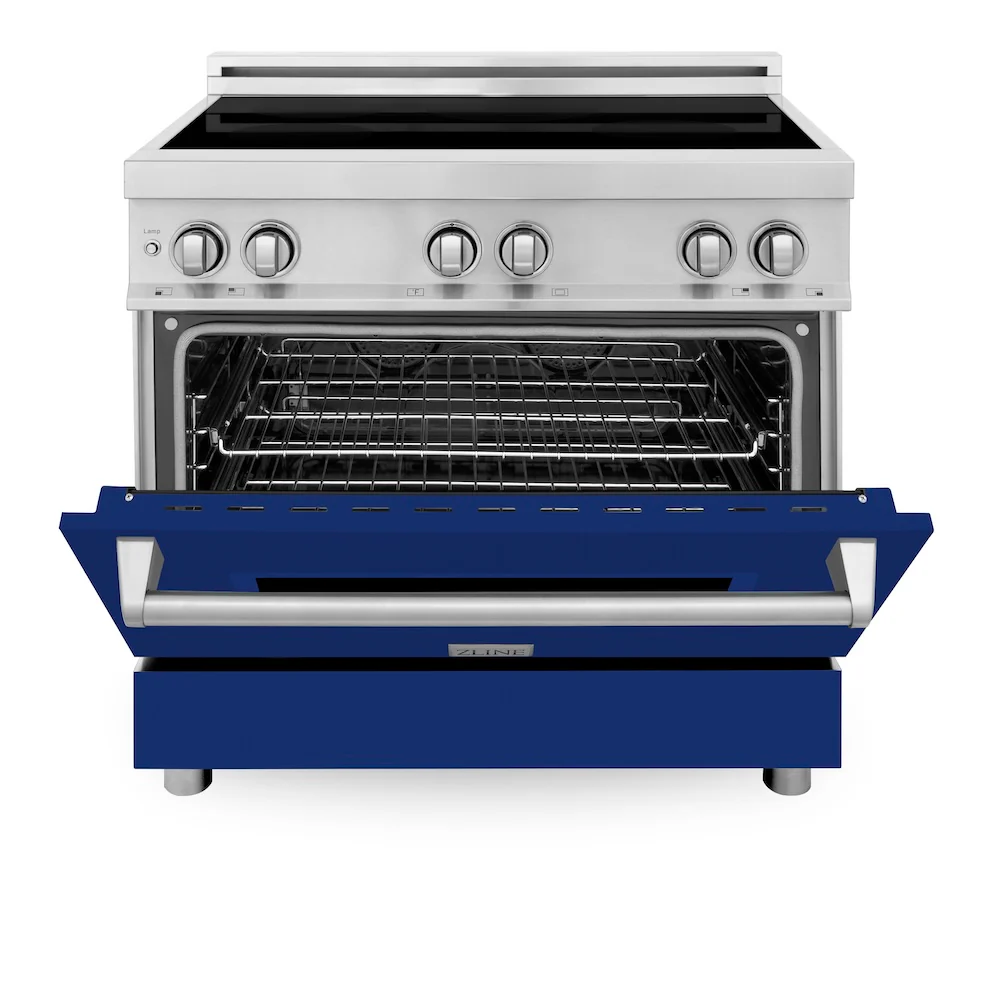 ZLINE 36 in. 4.6 cu. ft. Legacy Induction Range with 5 Element Cooktop and Electric Oven in Stainless Steel and Blue Gloss Door, Open Box-Great Condition - Image 5