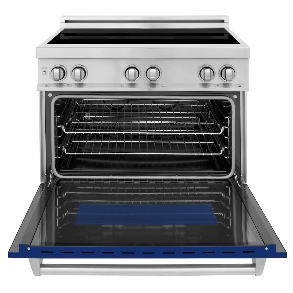 ZLINE 36 in. 4.6 cu. ft. Legacy Induction Range with 5 Element Cooktop and Electric Oven in Stainless Steel and Blue Gloss Door, Open Box-Great Condition - Image 6