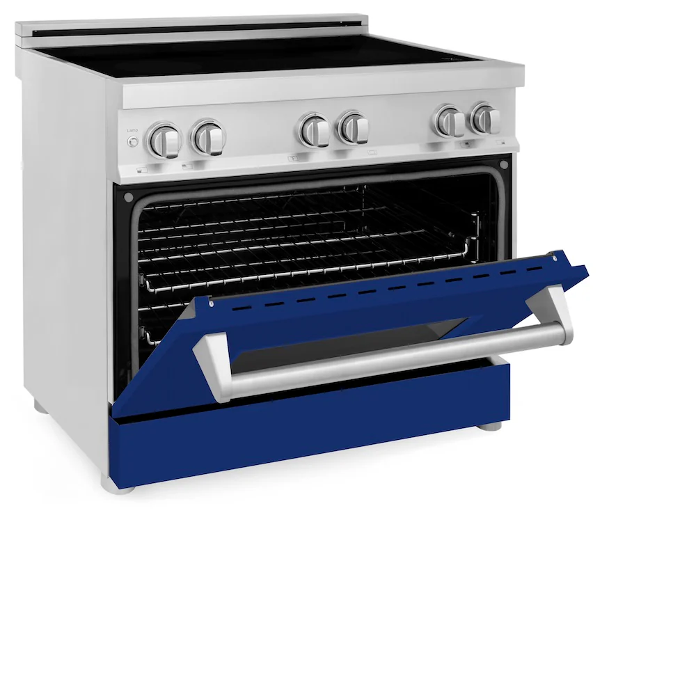 ZLINE 36 in. 4.6 cu. ft. Legacy Induction Range with 5 Element Cooktop and Electric Oven in Stainless Steel and Blue Gloss Door, Open Box-Great Condition - Image 8