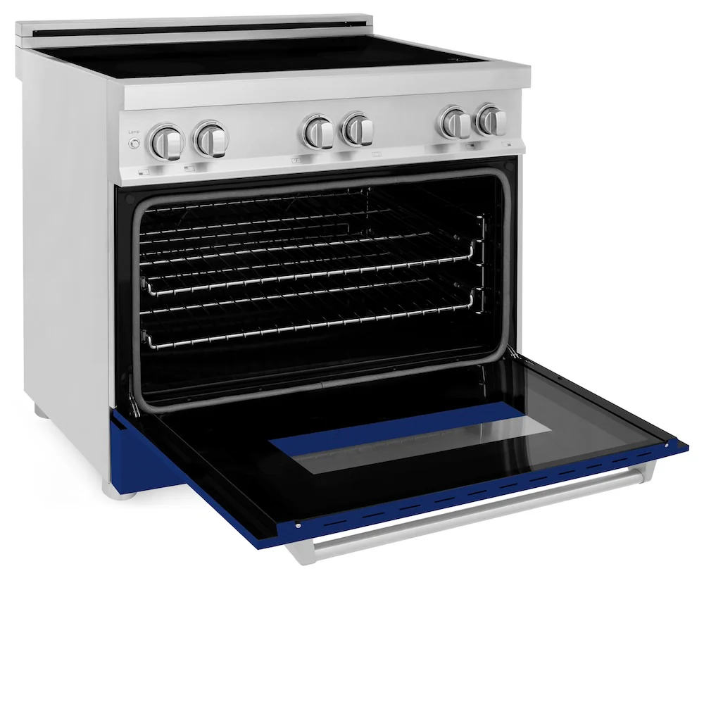 ZLINE 36 in. 4.6 cu. ft. Legacy Induction Range with 5 Element Cooktop and Electric Oven in Stainless Steel and Blue Gloss Door, Open Box-Great Condition - Image 9